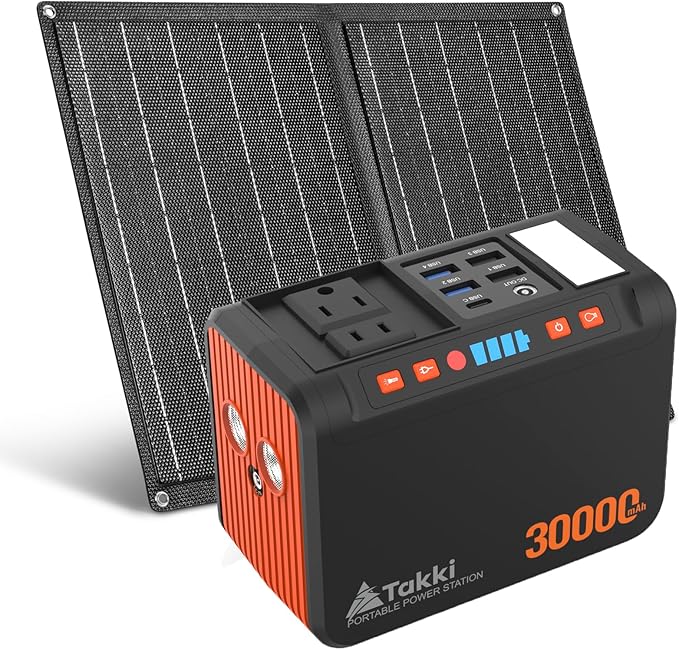 111Wh Solar Generator Portable Power Station with Panels 21W Included, 120W Peak Camping Solar Charger System Power Bank AC DC USB Ports for Camping Emergency Outdoor